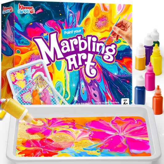 Clever Kits Water Marbling Paint for Kids, Magic Marbling Paint Art for Girls aged 6-12, Marbling Paint Kit for Boys, Crafting Sets for Activities, Birthday Gift