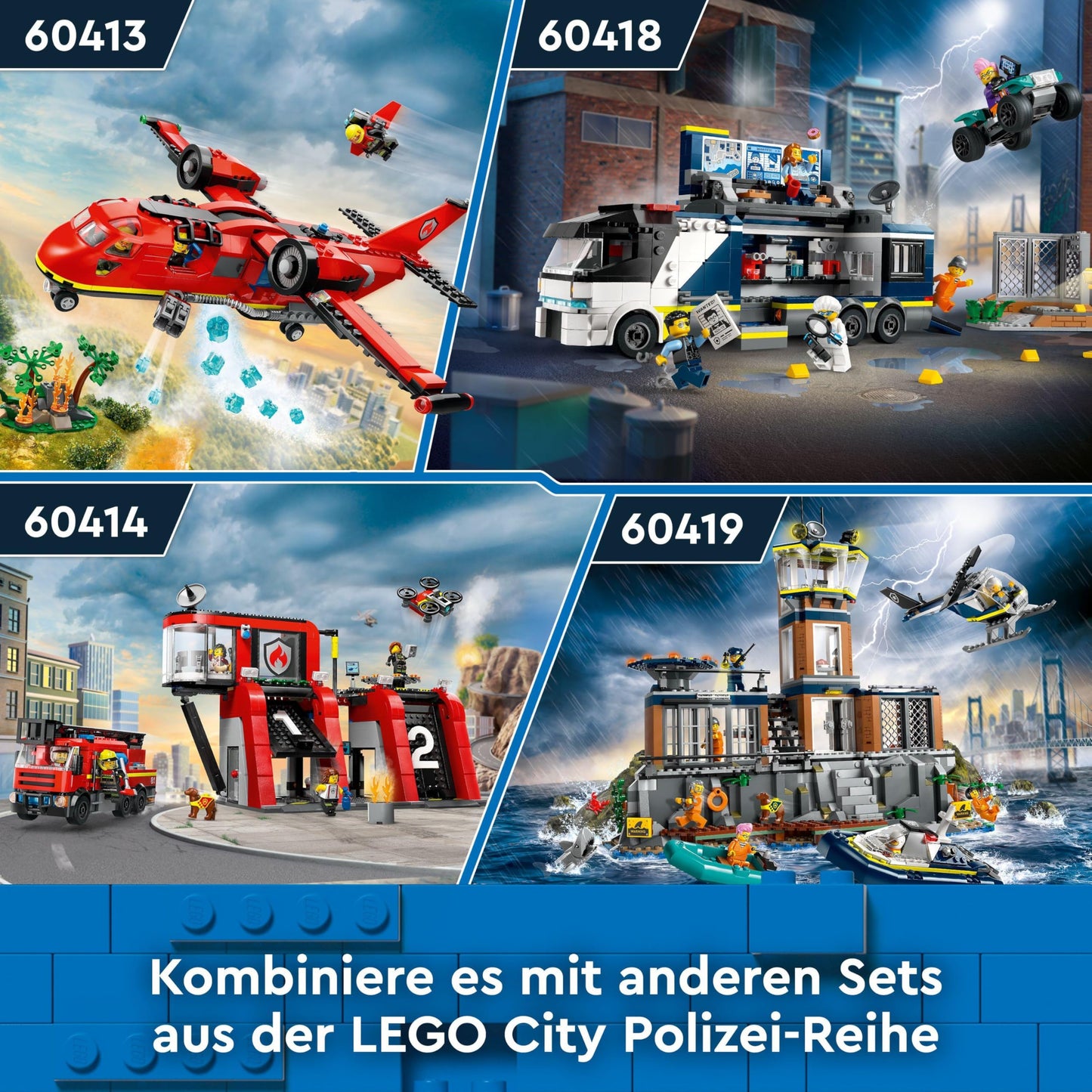 LEGO City Firefighting Plane, Firefighter Set with airplane toy for kids, set with 3 firefighter figures and fire scene, great gift idea for boys and girls ages 6 and up 60413