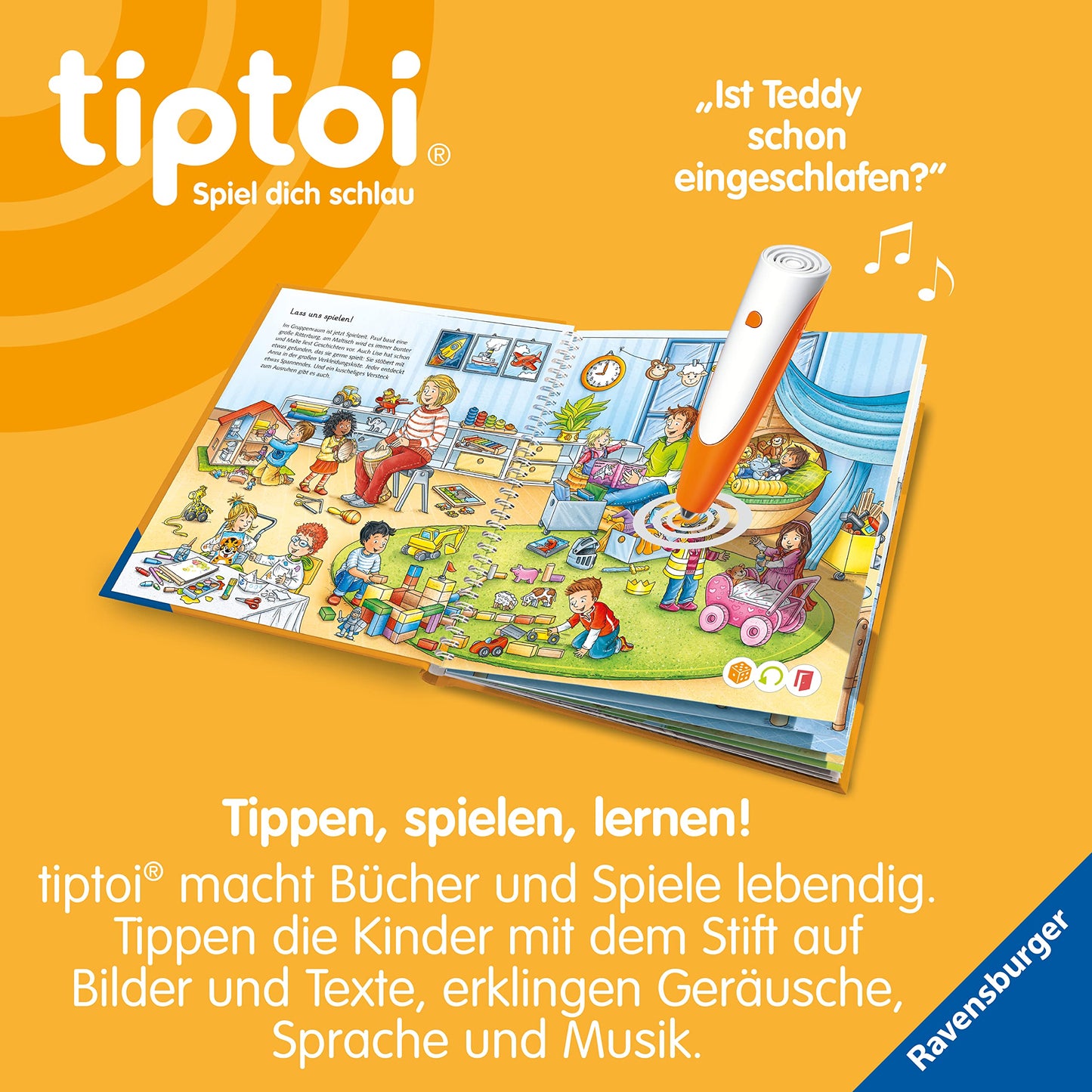 Ravensburger tiptoi Pen and Picture Word Book Kindergarten - Educational Toy for Children aged 3 years and above - Stylus with superior audio quality, battery, and soft-grip cover - Green, Orange, Silver - 00113