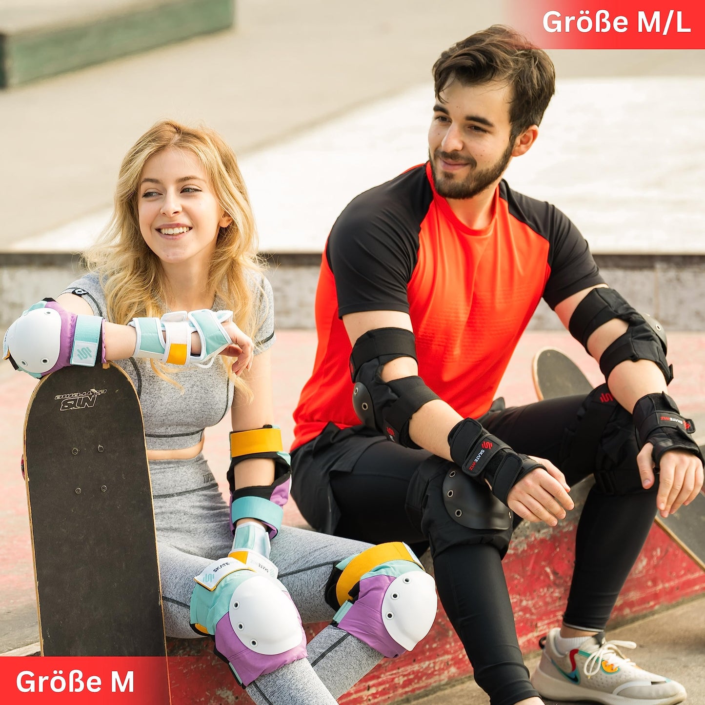 SKATEWIZ Adult Inline Roller Skate Guards - Knee and Elbow Pads Set - Skate Protectors Safety Gear - Men's and Women's Guards - SHIELD Size L Black