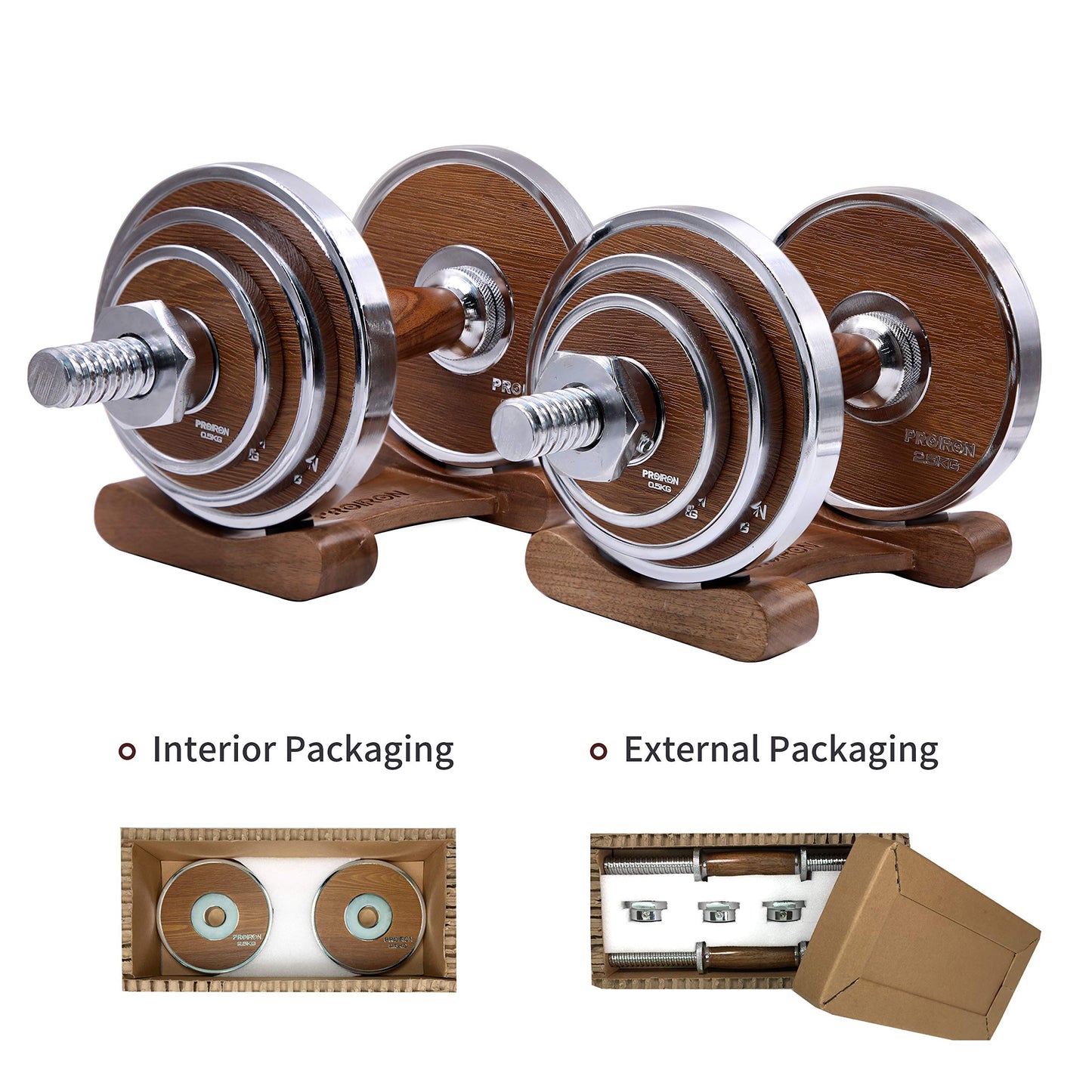 PROIRON Walnut-steel dumbbell set 20KG Adjustable dumbbell for gym office home (Pair)