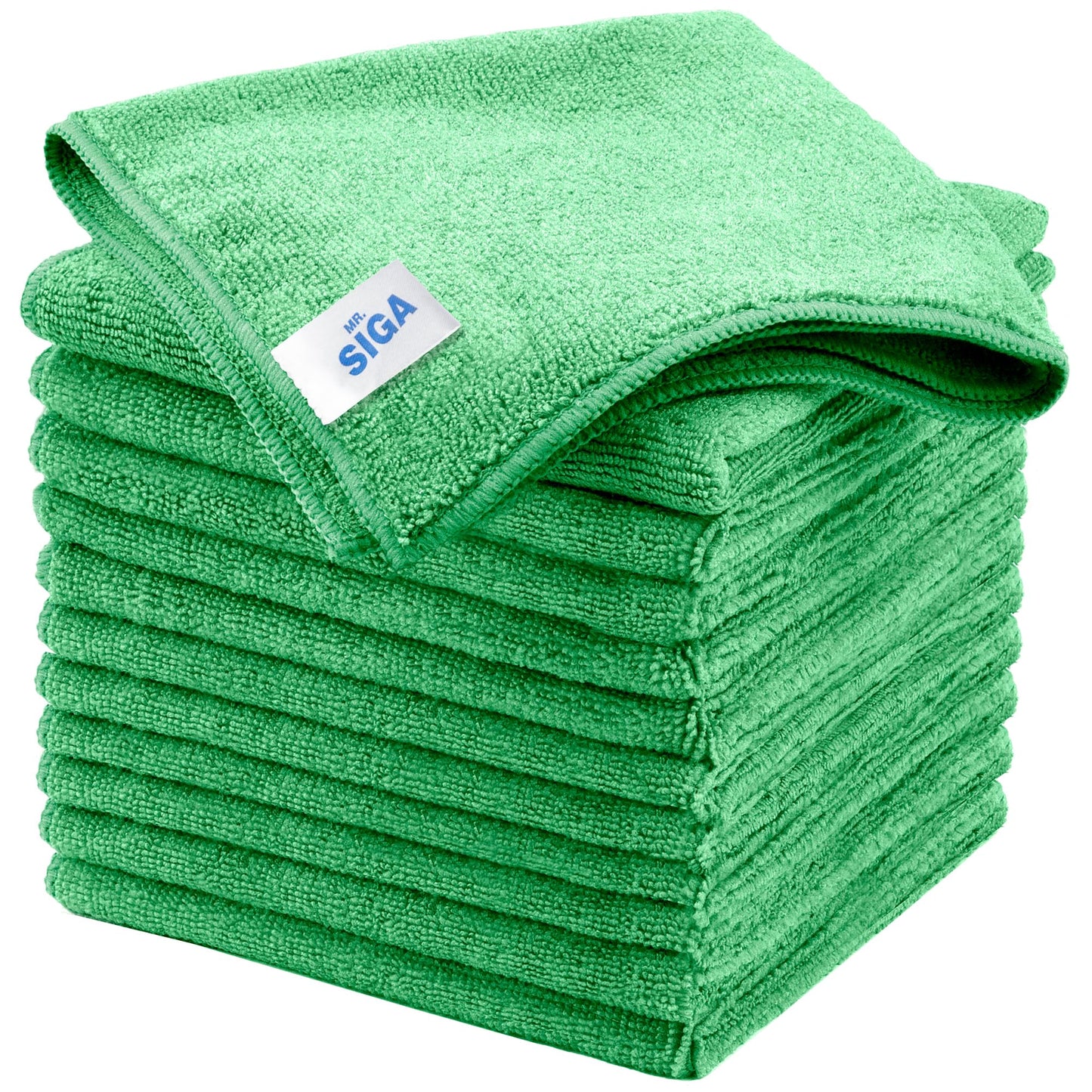 MR.SIGA Microfiber Cleaning Cloth, All-Purpose Microfiber Towels, Streak-Free Cleaning Cloths, 12 Pieces, Green, Size 32 x 32 cm