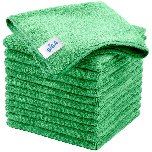 MR.SIGA Microfiber Cleaning Cloth, All-Purpose Microfiber Towels, Streak-Free Cleaning Cloths, 12 Pieces, Green, Size 32 x 32 cm