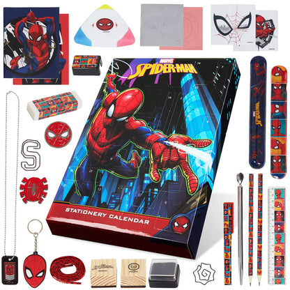 Marvel Spiderman Advent calendar 2025 for kids and teenagers with school supplies, pencils, keychains, stamps, and toys. Great gift idea! (Spiderman Multicolor)