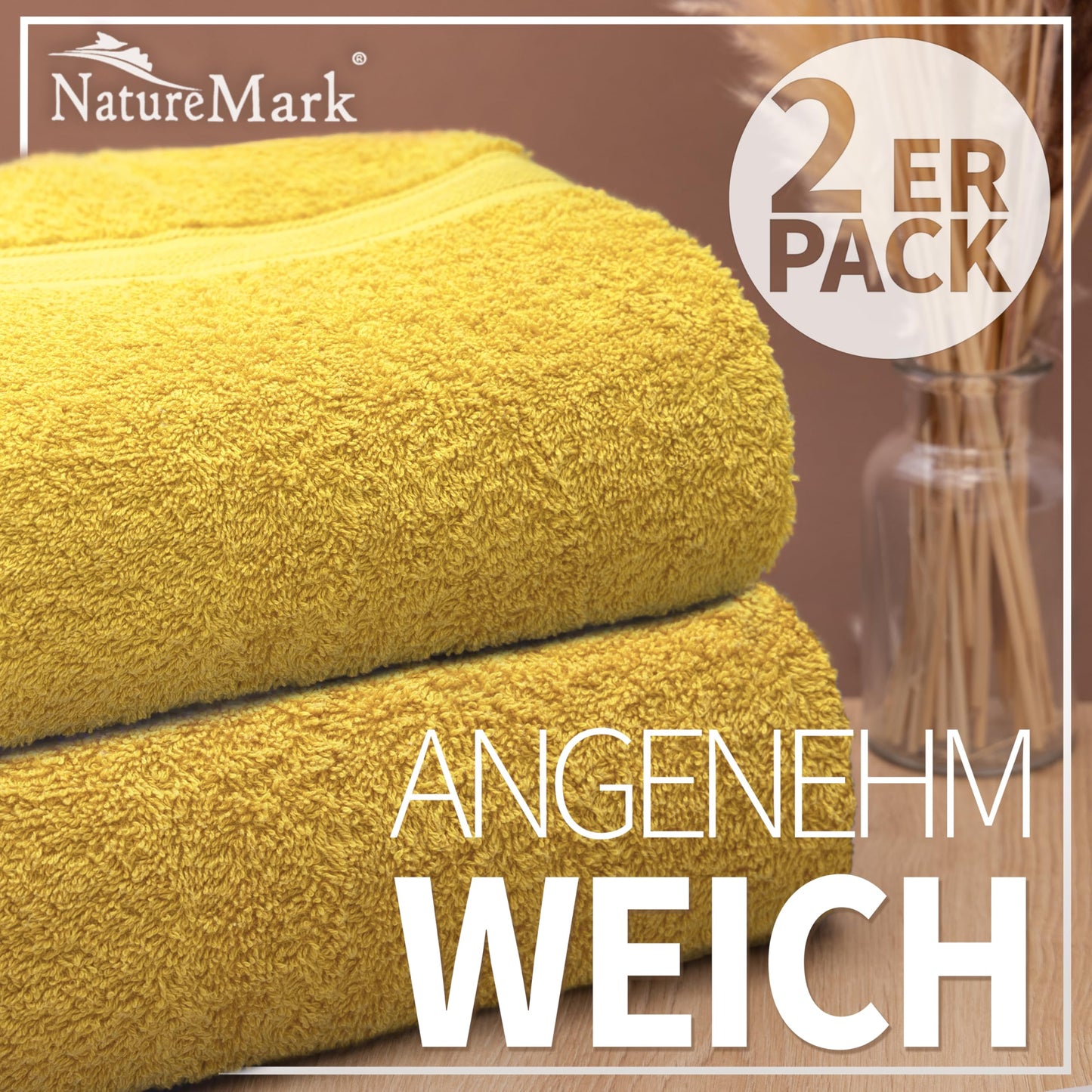 NatureMark 2-pack bath towels Premium quality 70x140cm bath towel double pack Color: Yellow