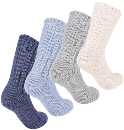 BRUBAKER 4 Pairs of Alpaca Socks with Alpaca Wool - Winter Sock Set for Women and Men - Blue Gray Beige - Size 35-38
