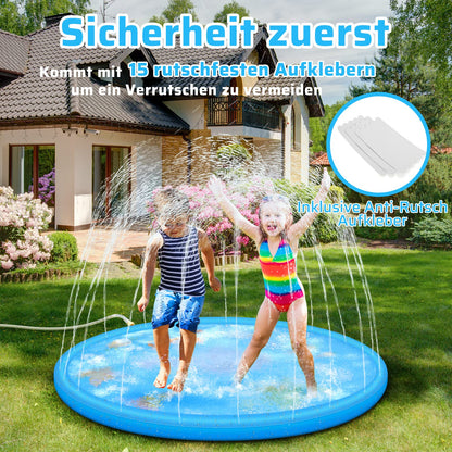 Anpro 170CM Splash Pad, Sprinkler Water Play Mat Splash Play Mat with 15 Anti-Slip Strips, Summer Garden Water Toy for Baby, Kids, Dogs, and Pets.