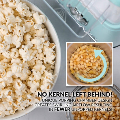 Nostalgia CLHAP12AQ Classic Retro Healthy Hot Air Tabletop Popcorn Maker, makes 12 cups, with kernel measuring scoop, oil-free, perfect for birthday parties, movie nights, Aqua