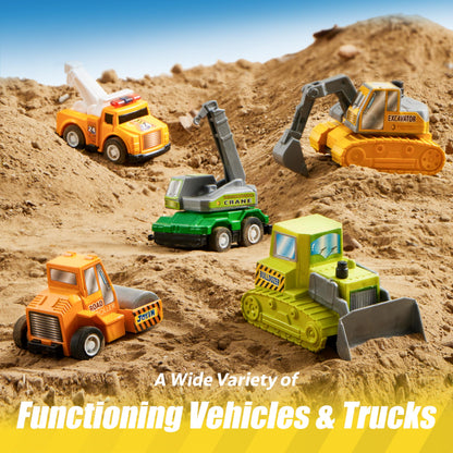 JOYIN 18 Piece Pull Back City Cars and Trucks Toy Vehicle Set, Model Car, Friction Powered Die-cast Cars for Toddlers, Boys, and Girls learning play