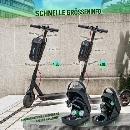 Jeebel 3/4/5L E-scooter Bag & 90cm 7mm handcuff lock, large-capacity handlebar bag with quick-release mounting, bike lock with key, for electric scooters, bicycles (2.8L + lock)