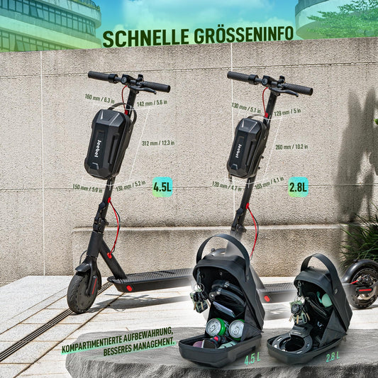 Jeebel 3/4/5L E-scooter Bag & 90cm 7mm handcuff lock, large-capacity handlebar bag with quick-release mounting, bike lock with key, for electric scooters, bicycles (2.8L + lock)