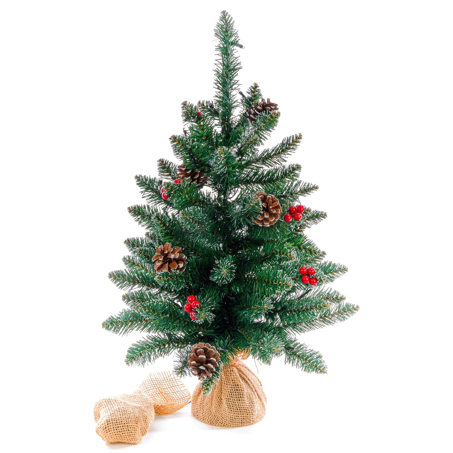 Artificial green Christmas tree with decorative LED string lights 30 warm white, battery-operated timer, 60 cm. Perfect Christmas decoration.