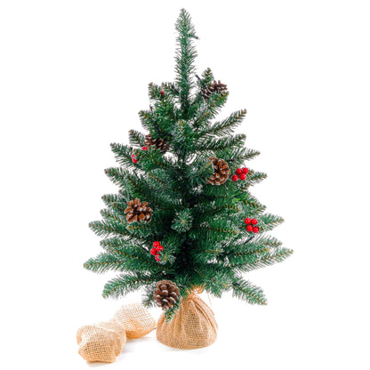 Artificial green Christmas tree with decorative LED string lights 30 warm white, battery-operated timer, 60 cm. Perfect Christmas decoration.
