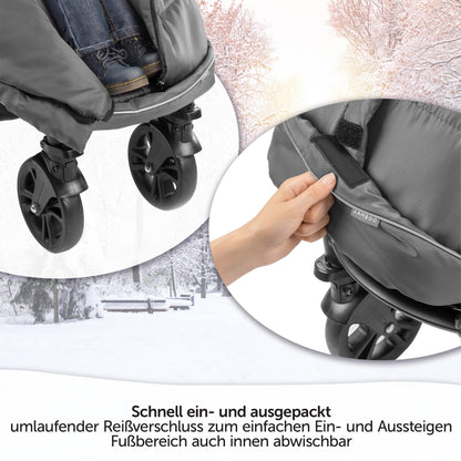 Zamboo footmuff for Joie stroller (fits Litetrax, Mytrax, Chrome) - winter footmuff for strollers, with reflector, hood function & pocket - Grey