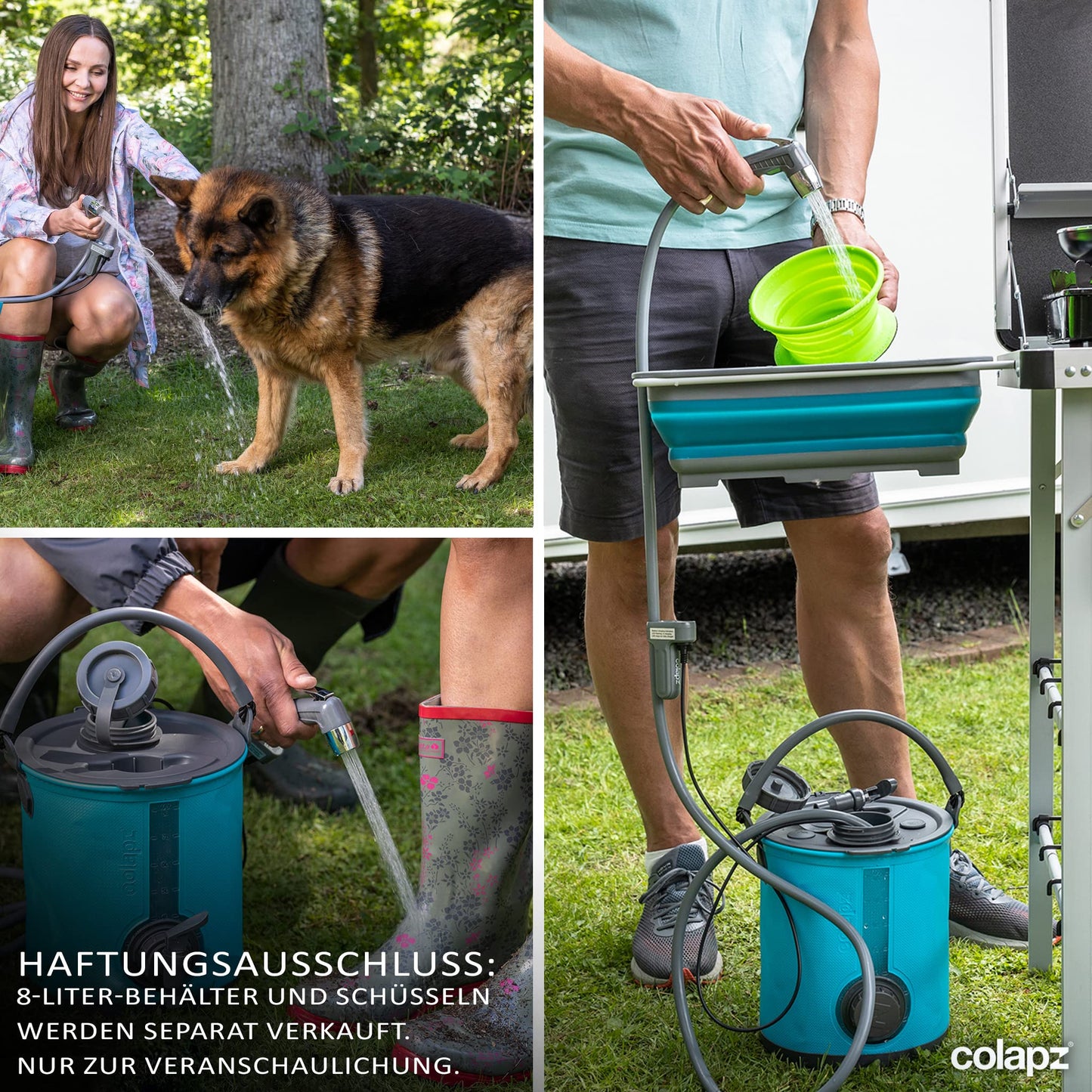 Colapz portable camping shower with battery & pump - rechargeable outdoor shower for camping, caravans, motorhomes, vans, cars & pets - USB charge & carry bag