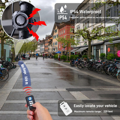 Cruxer Bicycle Alarm with USB Rechargeable, Anti-Theft Security Accessories, Theft Protection with Remote Control, Wireless Bike Lock Alarm for Scooter, MTB, Ebike, E Scooter