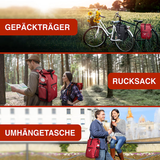 Valkental® - 3in1 Bike Bag Pro - The Original - High-quality Nylon - 23L Capacity - Can be used as a luggage rack bag, backpack & shoulder bag - 100% Waterproof - Bike bag for luggage rack