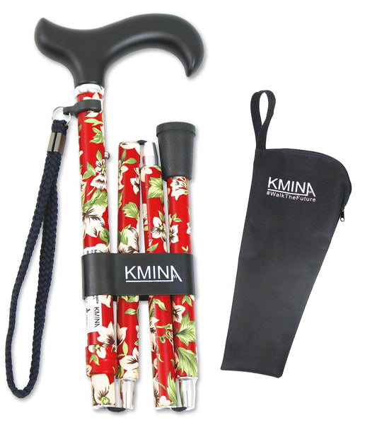 KMINA PRO - Floral Cane for Women, Elegant, Height-Adjustable Aluminum for Men, Foldable Red