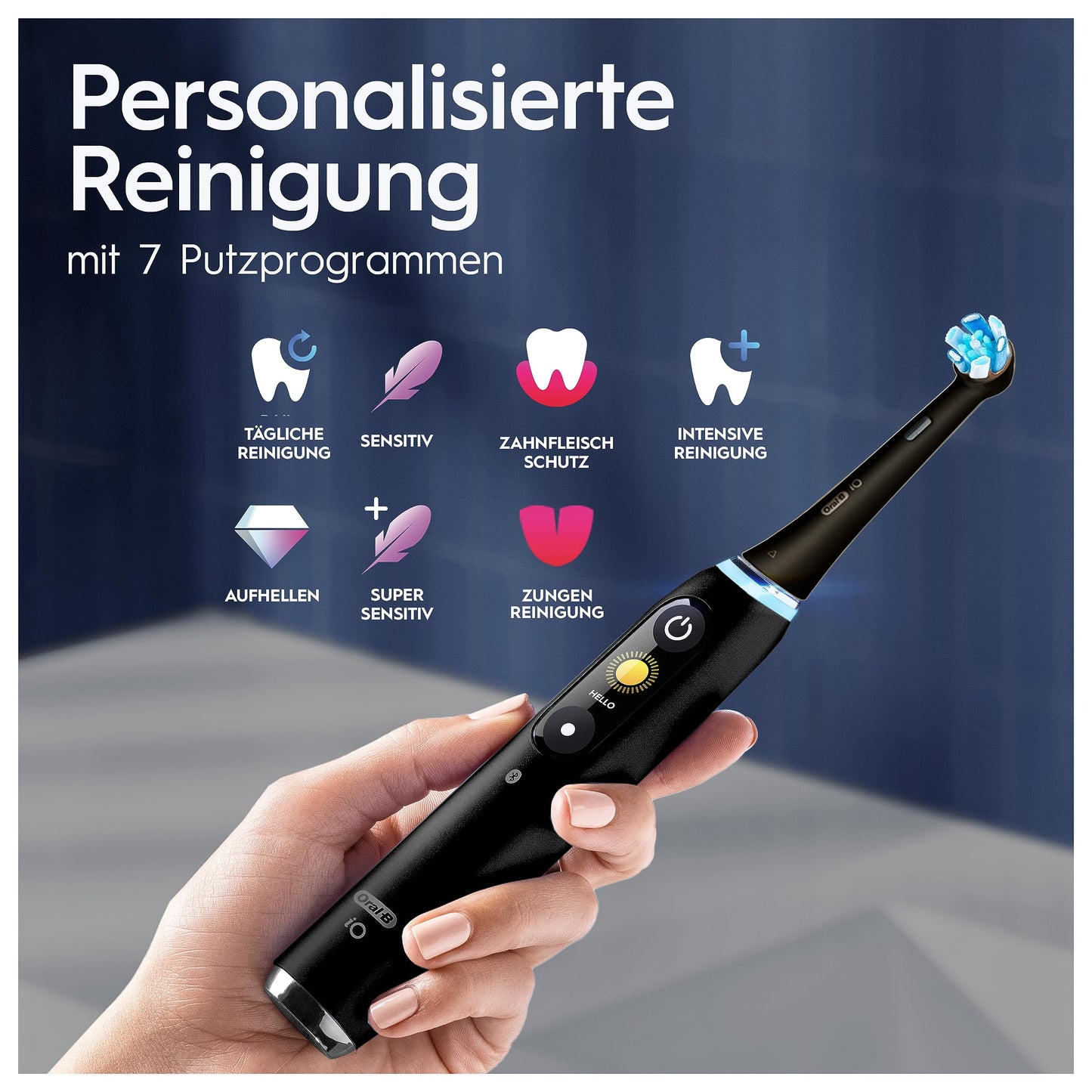 Oral-B iO Series 9 Electric Toothbrush, with 7 cleaning modes, tooth care, charging travel case & beauty pouch, Special Edition in black onyx.