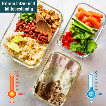 GLASS CONTAINER Food storage container (640, 1040, 1520 ml, with no compartments) Glass jar with food lid - airtight glass food storage container, heat-resistant glass