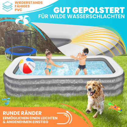 KESSER® Inflatable Pool Family Pool for Kids and Adults Garden Swimming Pool Family Swimming Pool Summer 305x183x56 cm Paddling Pool 1180 Liter Capacity Child-Friendly Includes Repair Kit & Ball