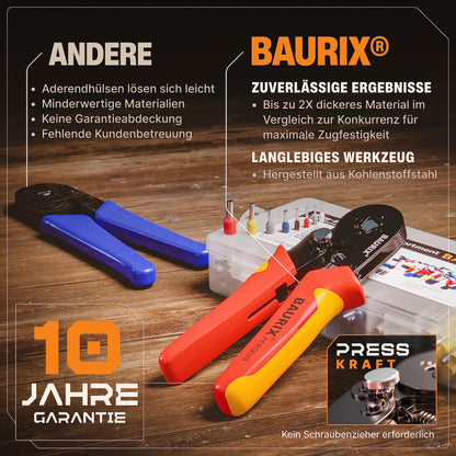 BAURIX® Crimping Tool Set with 1800 Cord End Ferrules Set I Self-adjusting Cord End Ferrule Tool [For 0.25-10mm²] I Crimping Tool, Crimping Pliers, Crimp Tool, Press Tool - Model: PERSEUS (4-Sided)
