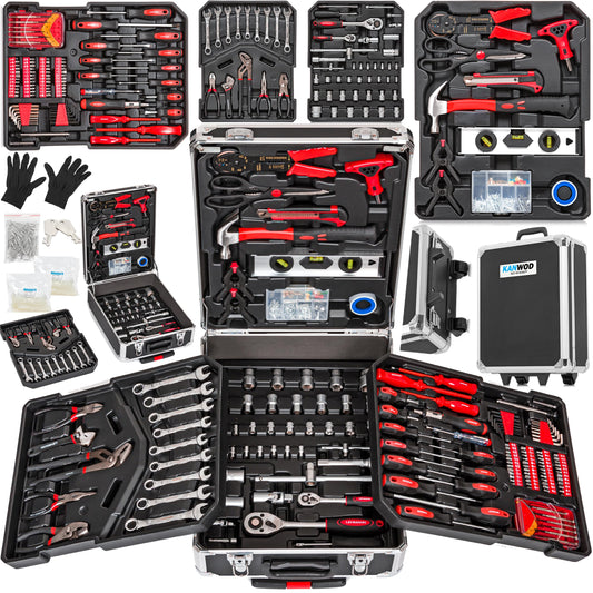 Kanwod KTOTC-1054 tool kit filled with 1000 pieces | Tool trolley set for DIY enthusiasts and master craftsmen | for workshop and household | includes wrenches, hammer, and more.