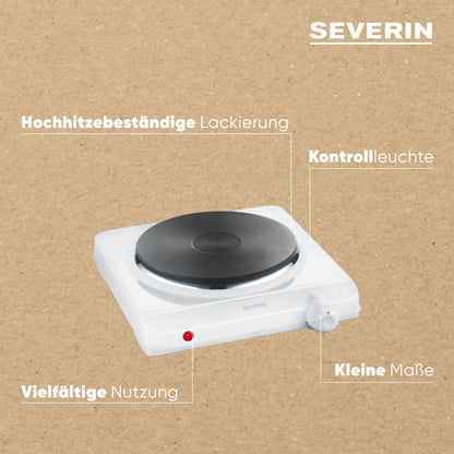 SEVERIN hot plate for kitchen, office or camping, small hob with stepless temperature control, camping stove for one pot, white, 1,500 W, KP 1091