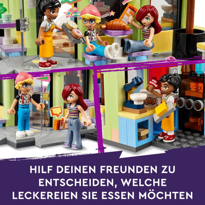 LEGO Friends Heartlake City Café, kids' toy, bakery playset, gift idea for girls and boys ages 6+, includes 3 minifigures and a dog figure 42618