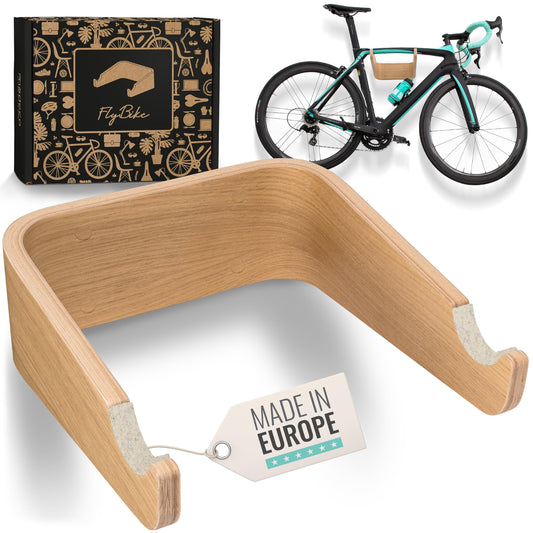 madeco Bike Wall Mount Wood - FlyBike S Oak - Design Bike Rack Wall Hanging for Home - Road Bike, Gravel Bike, Mountain Bike, Fixie, Singlespeed Bike Holder