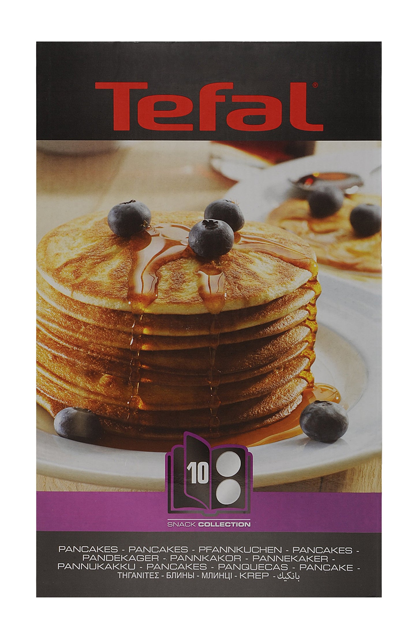 Tefal Snack Collection Plate Pancake Tray Number 10, compatible with Tefal SW85XX Snack Collection, convenient storage box, includes recipe book, dishwasher safe, black, XA8010.