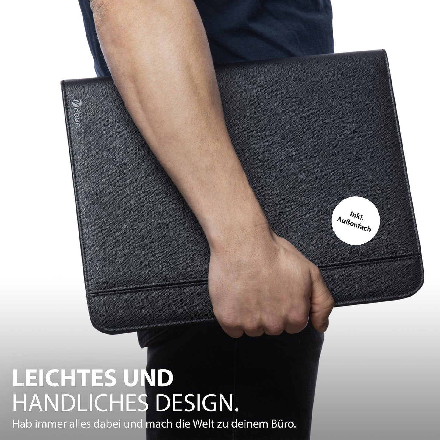 Vebon® A4 Ringbinder Portfolio "Berlin" with zipper and clipboard. Conference folder + laptop case with extra storage. Pink faux leather.