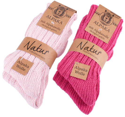 BRUBAKER 4 pairs of alpaca socks with alpaca wool - winter sock set for men and women - pink - size 39-42