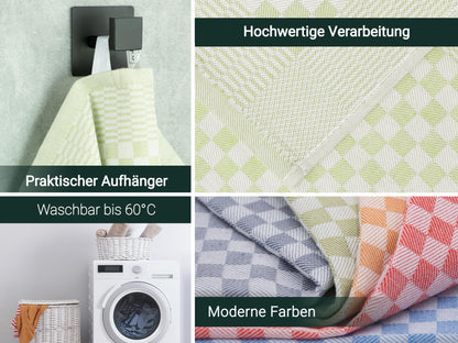 ZOLLNER 10 pack of dish towels made of cotton in 46x70 cm - super absorbent and sturdy kitchen towels - washable up to 60°C - in green checkered pattern - gastronomy quality - Oeko Tex® certified