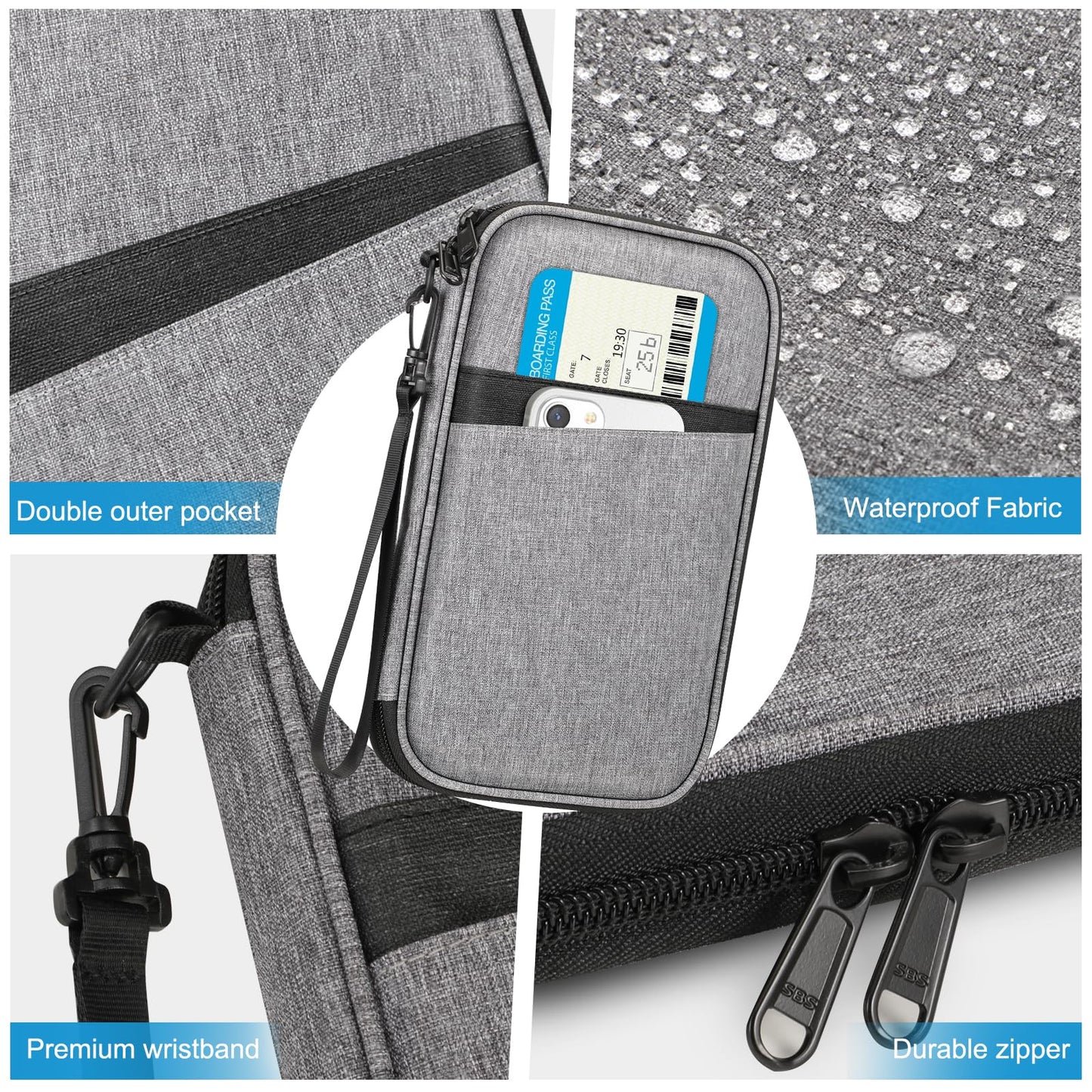 FINTIE Passport Holder Family Travel Organizer, RFID Blocking Waterproof Phone Wallet Passport Cover ID Case Document Holder for 6 Passports for Women and Men, Gray