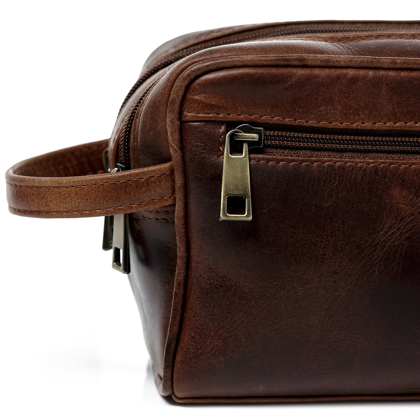 SID & VAIN large men's genuine leather toiletry bag - GATWICK washbag - brown handmade leather toiletry bag for men and women