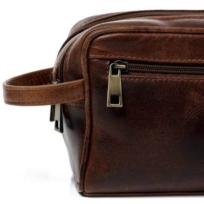 SID & VAIN large men's genuine leather toiletry bag - GATWICK washbag - brown handmade leather toiletry bag for men and women