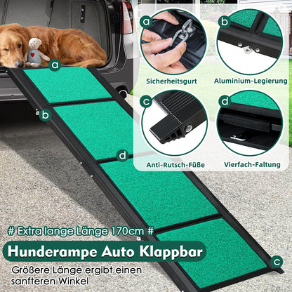 170cm dog ramp, foldable dog ramp for cars with non-slip carpet surface, dog stairs for SUVs, trucks & outdoor stairs, portable & durable dog ramp for large dogs up to 110kg.