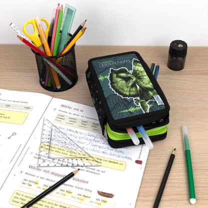 Schooli - Tripledecker student case Jurassic World - Large student case with high-quality pens - practical and functional - for school and on the go - high-quality material - for ages 6 and up