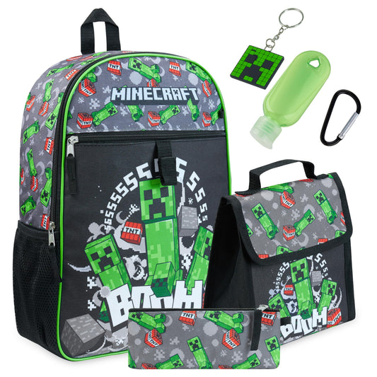 Minecraft backpack kids school bag set with lunch bag and pencil case, multicolored, one size, school bag set