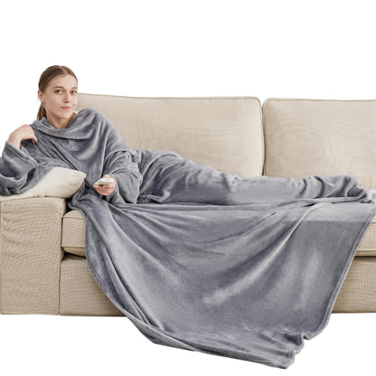 BEDSURE Blanket with Sleeves - Gifts for Women and Men, Cozy Sleeve Blanket & Sofa Blanket for Adults, Soft Full Body Blanket to Wear, Portable Throw Blanket, 150x200cm, Grey