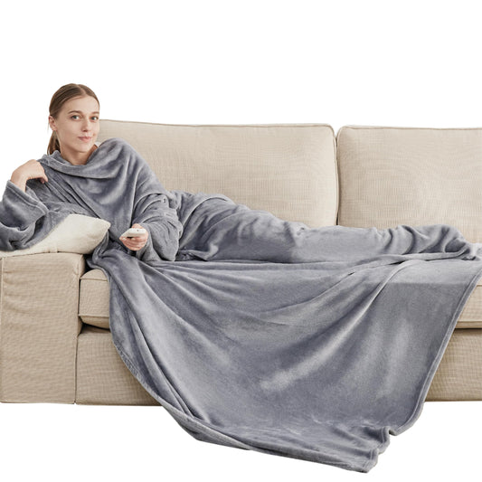 BEDSURE Blanket with Sleeves - Gifts for Women and Men, Cozy Sleeve Blanket & Sofa Blanket for Adults, Soft Full Body Blanket to Wear, Portable Throw Blanket, 150x200cm, Grey