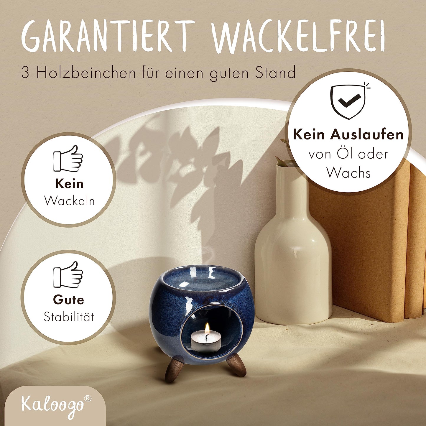 Kaloogo Sabai Scent Ceramic Oil Diffuser - Elegant fragrance light - Stable design - perfect heat release - high-quality tea light diffuser for scent wax and oil (ocean blue)
