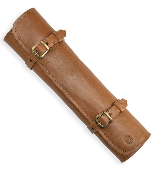 Angus Stoke knife bag leather chefs 7-compartment genuine leather chef knife roll large - knife bag cooking knives - chef bag Sam (Brown)
