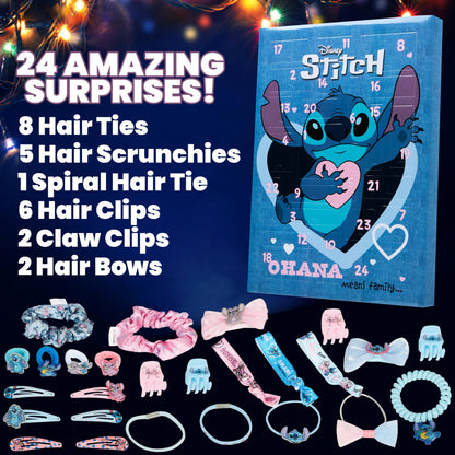 Disney Stitch Advent Calendar 2025 Girls Sweet Christmas Countdown Calendar with 24 Surprises Hair Accessories Children Gift Idea (Blue)