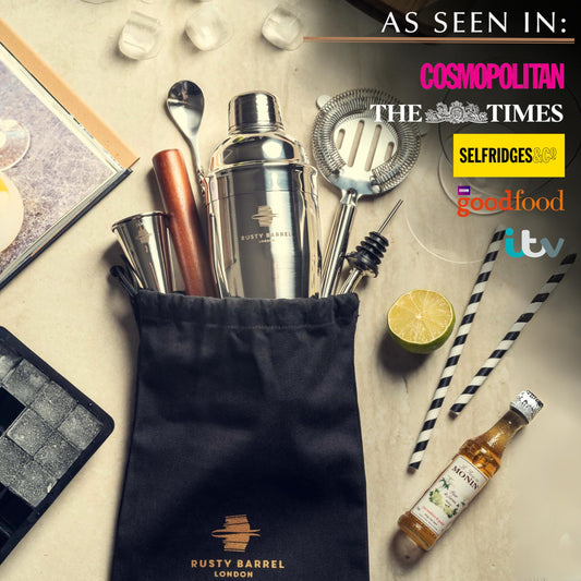 Rusty Barrel Mayfair Cocktail Set - Stainless Steel Cocktail Shaker Set with Bar Accessories | Professional Cocktail Mixing Set in Luxurious Gift Box