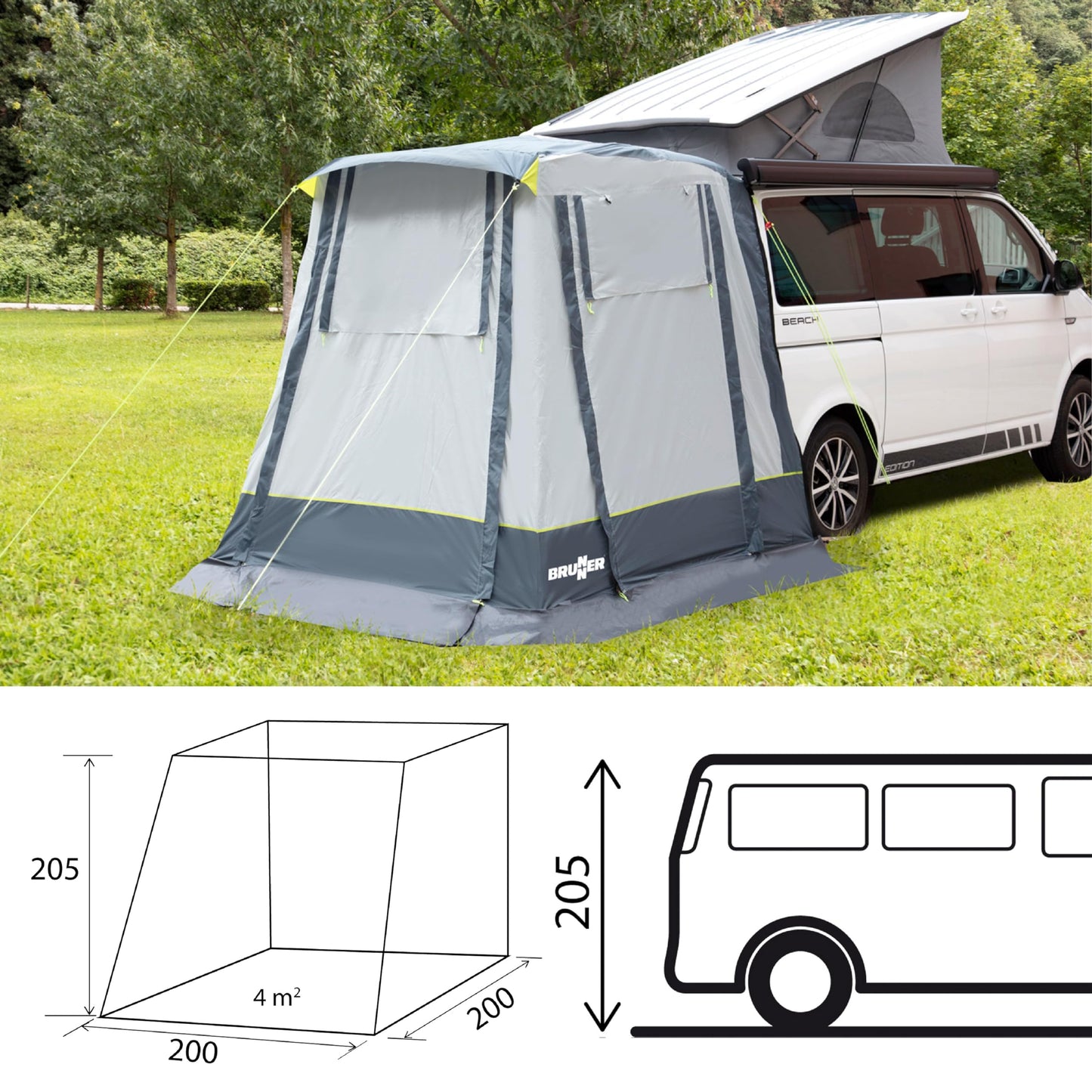 Brunner rear tent Comet 200 x 200 x 205 cm, one size, Grey/dark grey