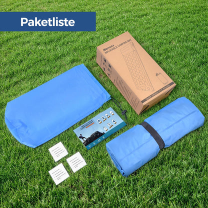 Self-inflating camping mat, 14 cm self-inflating mat with built-in foot pump & pillow, waterproof self-inflating air mattress for hiking, beach, travel, tent (blue)