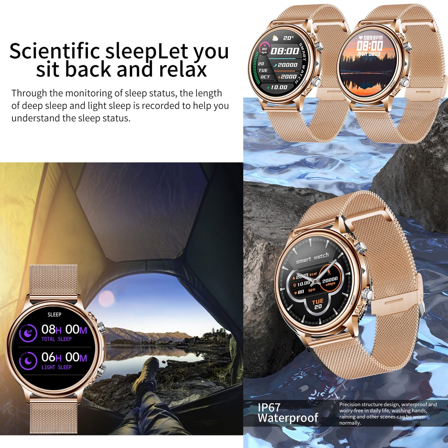 ZPIMY Smartwatch for Women Men, Smart Watch with Phone Function 1.32" Inch Touchscreen Fitness Tracker, IP68 Waterproof Fitness Watch Activity Tracker Fitness Wristwatch for Android iOS (Gold)