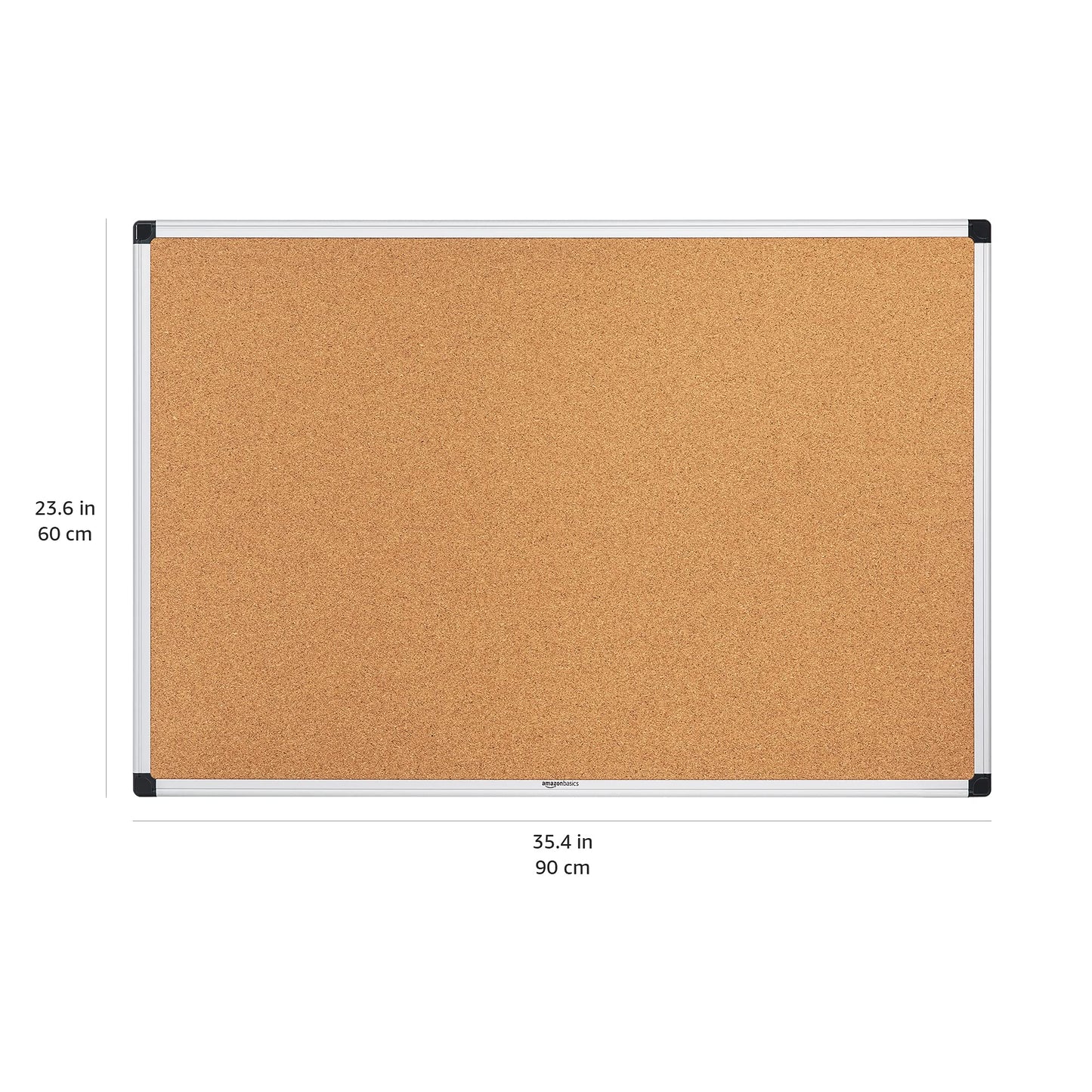 Amazon Basics Cork Bulletin Board, Rectangular Aluminum Frame, 90 x 60 cm, silver